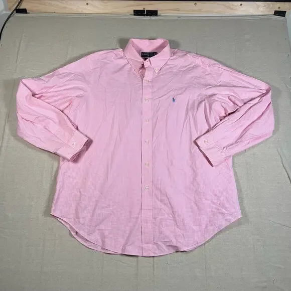 Y2K Polo Ralph Lauren Mens XL Long Sleeve Pink Checkered Button Down - Picture 2 of 7